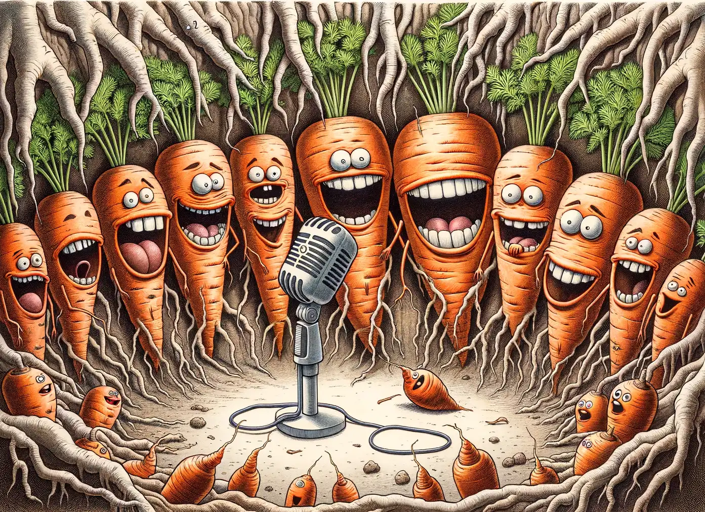 Carrot-Karaoke-A-humorous-and-detailed-close-up-illustration-in-the-style-of-Mad-Magazine-depicting-Carrot-Karaoke_-The-Secret-Talent-Show-Under-the-Soil.-The-scen1.webp